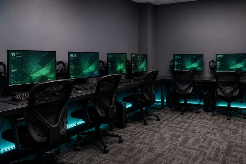Sala treningowa e-sportowa bez graczy